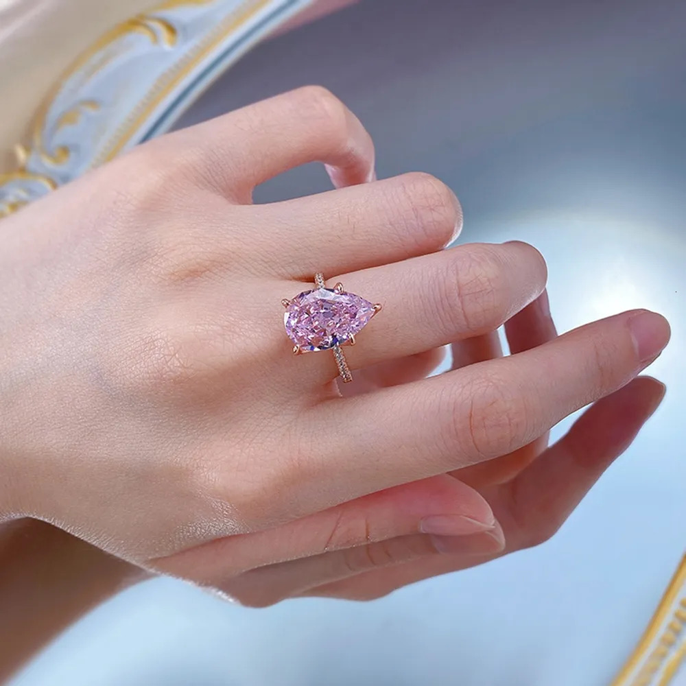 Wedding Rings Wong Rain 18K Gold Plated 925 Sterling Silver Pear Cut 10 15MM Lab Sapphire Gemstone Engagement Jewelry Ring For Women 231005