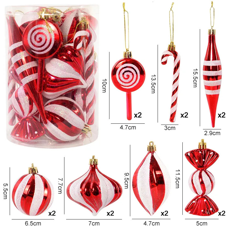 Christmas Decorations 14pcs/box Christmas Ball Ornaments Red Candy Cane Xmas Tree Hanging Pendants Navidad Year Home Decorations 2024 Natal Gift 23100