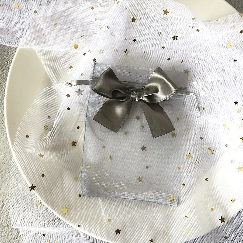 Jewelry Boxes 100Pcslot Organza Bag Butterfli Jewelry Packing Ribbon Drawstring Bag Wedding Candy Storage Organizer Small Mesh Pouch 231006