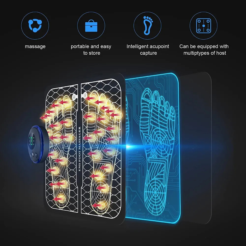 Foot Massager EMS Foot Massager Pad Reflexology Foot Acupoint Massage Muscle Stimulation Improve Blood Circulation Relief Pain USB Rechargeabl 231006