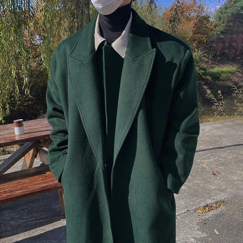 Men's Wool Blends IEFB Long Woolen Coat Men Autumn Winter Korean Fashion Loose Thick Trench Solid Color Over Knee Male Jacket 9A6518 231006