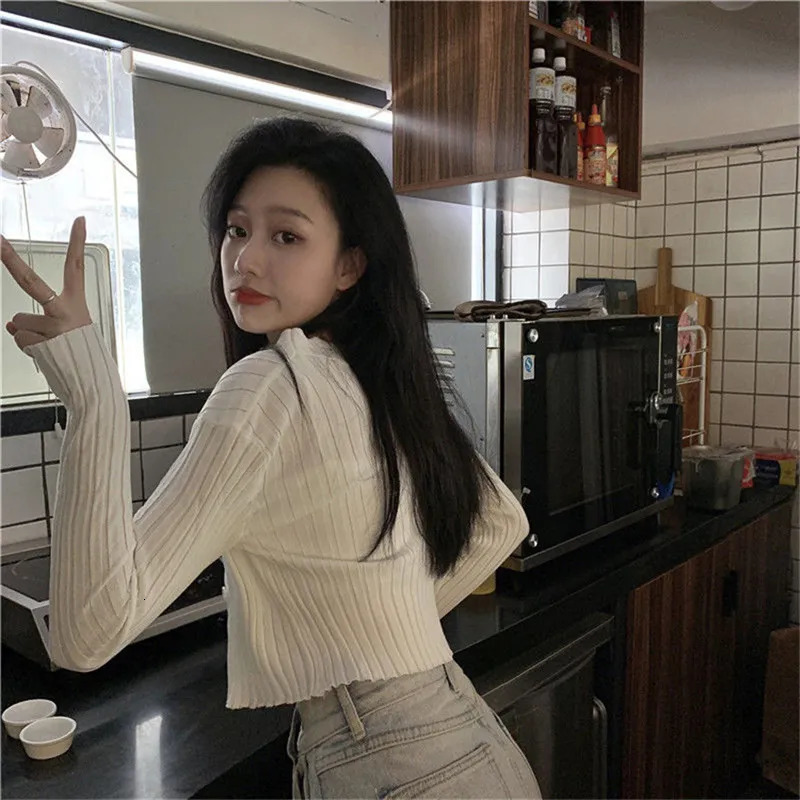 Women's Knits Tees Korean Style Two Piece Set Cardigan Women Sexy Autumn Candy Color Long Sleeve Ribbed Knitted Cropped Sweater and Matching Vest