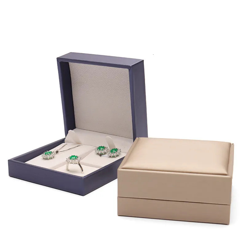 Jewelry Boxes Pu Jewelry Organizer Box Necklace Rings Storage Case Earring Stud Pendant Gift Packing Box Blue Gold Color Wedding Cases 231006