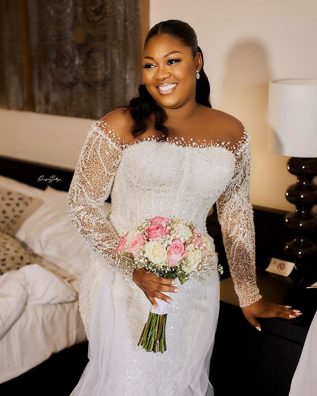 2023 Oct Arabic Aso Ebi Plus Size Mermaid White Wedding Dress Sequined Lace Beaded Bridal Gowns Dresses ZJ4044