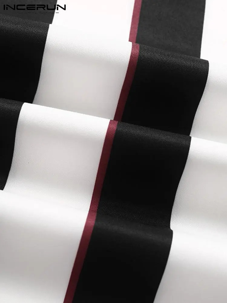 Men's Tracksuits Men Striped Sets Streetwear Fashion Lapel Short Sleeve Shirt Long Pants Two Pieces Loose Men Casual Suits S-5XL INCERUN 231006