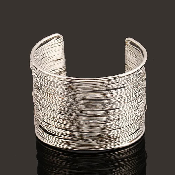 Bangle KMVEXO Fashion Punky Style Hollow Cuff Retro Braid Big Gold Color Bangles For Women Charm vintage Multilayer Wide Bracelet 231006