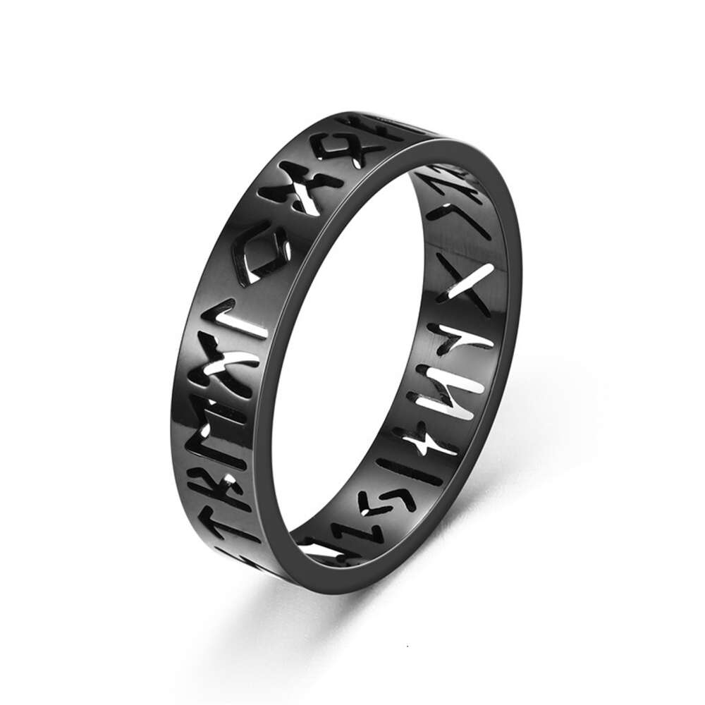 6mm New Nordic Viking Letter Hollow Titanium Stainless Steel Ring With Rune For Men And Women Jewelry Engagement Bijoux Silver Jewelry Rings Wholesale