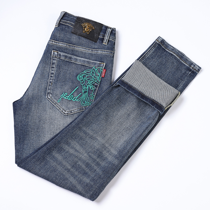 New JEANS Pants pant Men's trousers Stretch Autumn winter DDicon Embroidered close-fitting jeans cotton slacks washed straight business casual CQ