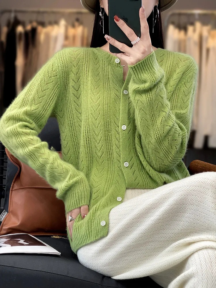 Women's Knits Tees Wool Cardigan Womens Clothing O-neck Sweater Mujer Long Sleeve Tops Knitwears Korean Fashion Style In Outerwears Crochet 23100