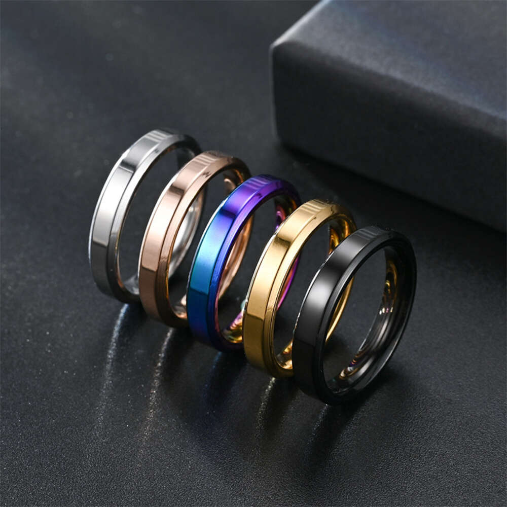 4mm Titanium Stainless Steel Ring With Non Fading Niche Design Double Bevel Mirror Jewelry Wedding Couple Engagement Rings Gothic Anillo Wolf Tide Bij