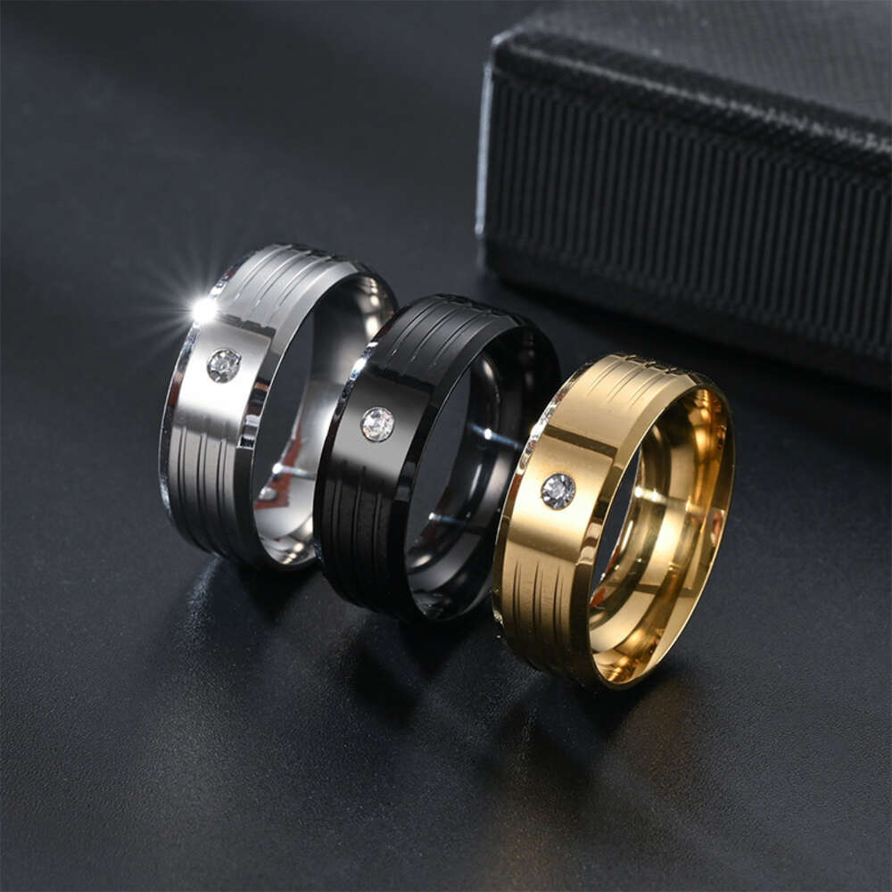 New 8mm Diamond Ring Fashion Couple Ring Korean Version Temperament Stainless Steel Wedding Engagement Couple Rings Stainless Anillos Y2k Anillo Whole