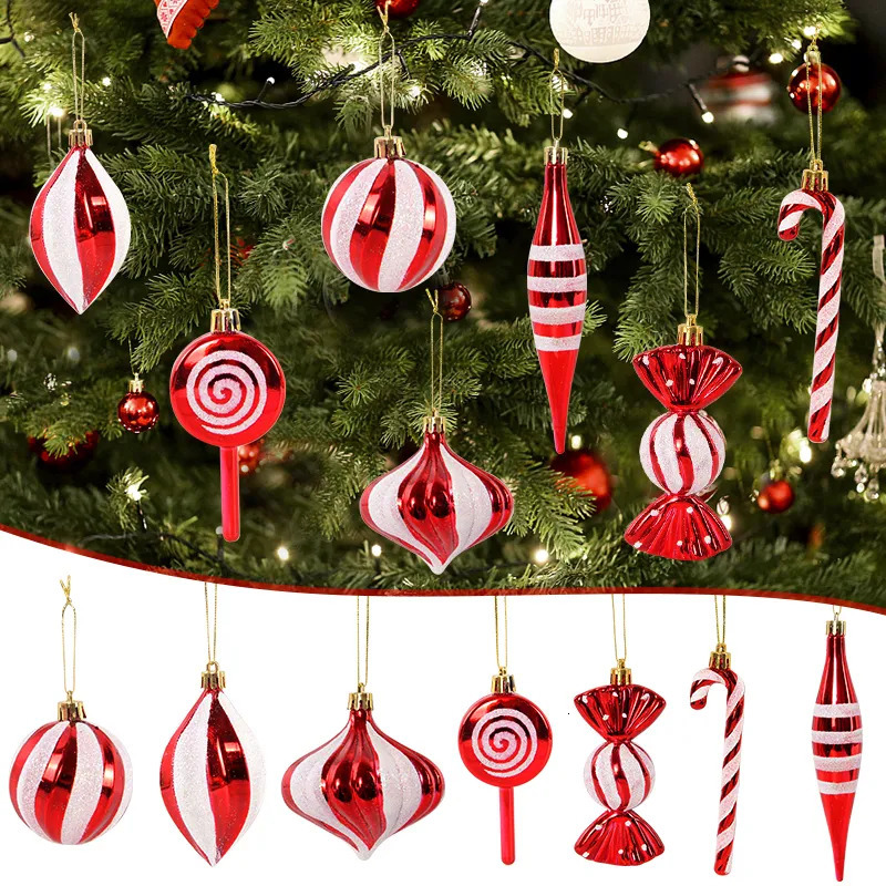 Christmas Decorations 14pcs/box Christmas Ball Ornaments Red Candy Cane Xmas Tree Hanging Pendants Navidad Year Home Decorations 2024 Natal Gift 23100