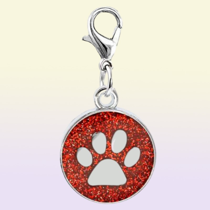 20PCSlot Colors 18mm footprints Cat Dog paw print hang pendant charms with lobster clasp fit for diy keychains fashion jewelrys3820711