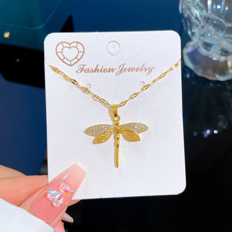Chokers DIEYURO 316L Stainless Steel Personality Dragonfly Pendant Necklace For Women Fashion Girls Clavicle Chain Party Jewelry Gifts 231006