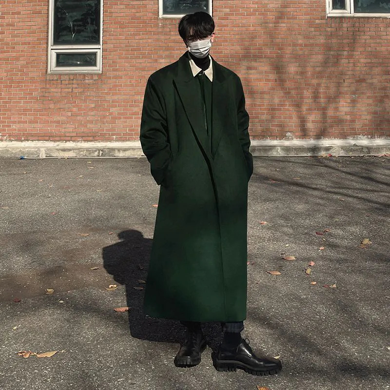 Men's Wool Blends IEFB Long Woolen Coat Men Autumn Winter Korean Fashion Loose Thick Trench Solid Color Over Knee Male Jacket 9A6518 231006