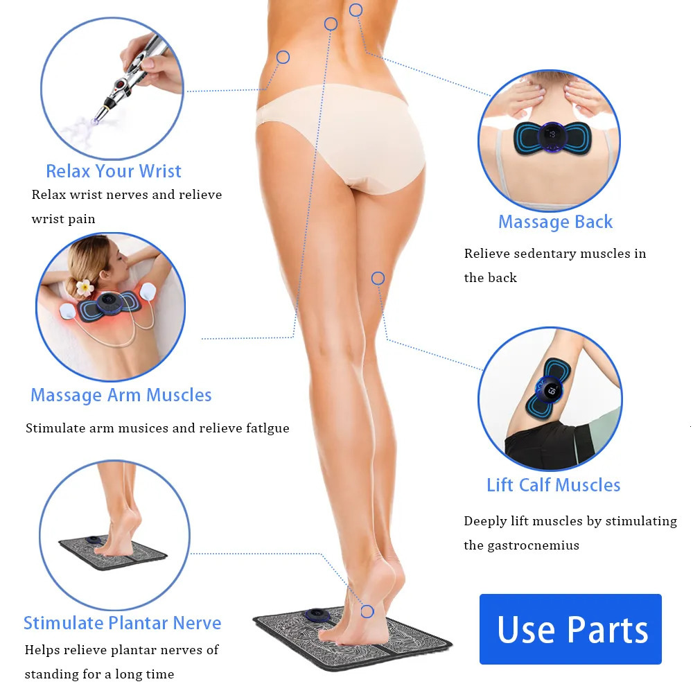 Foot Massager EMS Foot Massager Pad Portable Massage Mat Foot Acupoint Massage Muscle Stimulation Improve Blood Circulation Relief Pain USB 231006