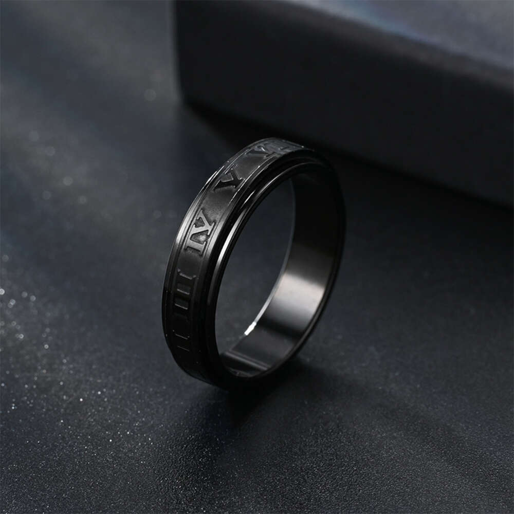 Hip Hop Punk Rotable Ring Men's Stainless Steel Roman Digital Rings Engraved Versatile Couple Ring Black Gold Mens Wholesale Engagement Gothic Je