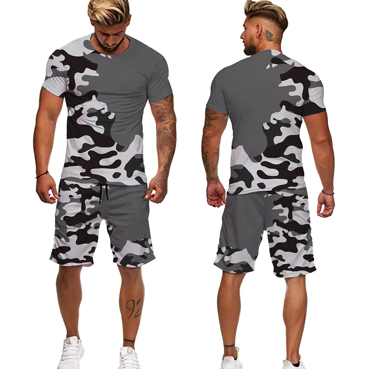 Men's Tracksuits Summer Camouflage Tees/Shorts/Suits Men's T Shirt Shorts Tracksuit Sport Style Outdoor Camping Hunting Casual Mens Clothes 