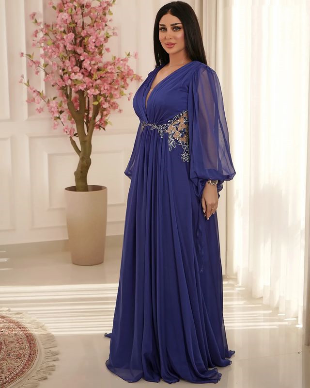Oct Aso Ebi Arabic Royal Blue Chiffon Bride Dresses A E Lace Evening Prom Formal Party Birthday Celebrity Mother Of Groom Gowns Dress ZJ Lz0304