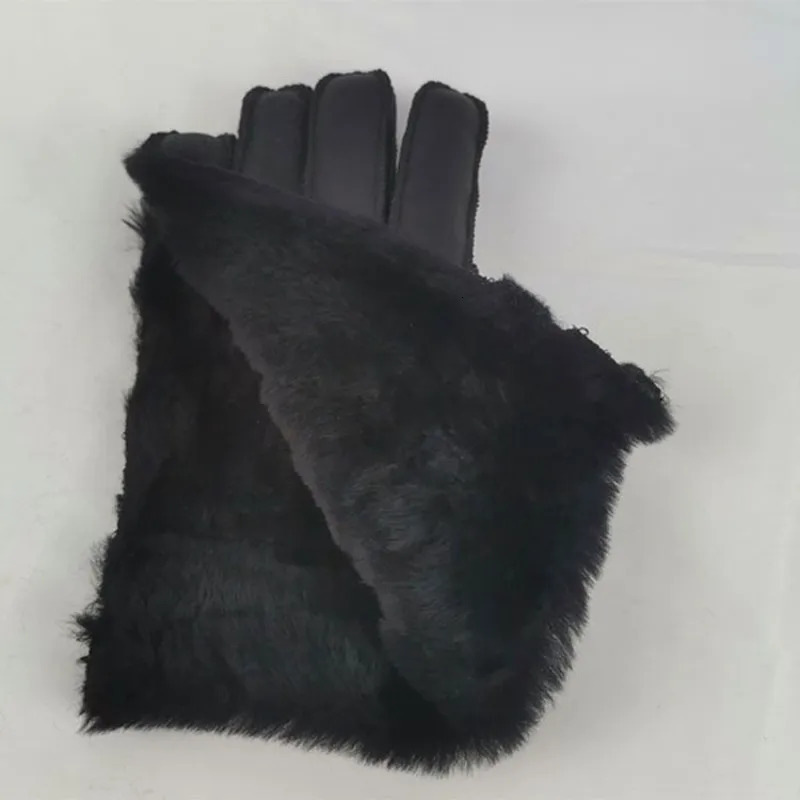 Five Fingers Gloves Fur Integrated Gloves Winter Men's Warm Sheepskin Wool Fivefinger Thickened Wind and Cold Outdoor Riding Leather Gloves 23100