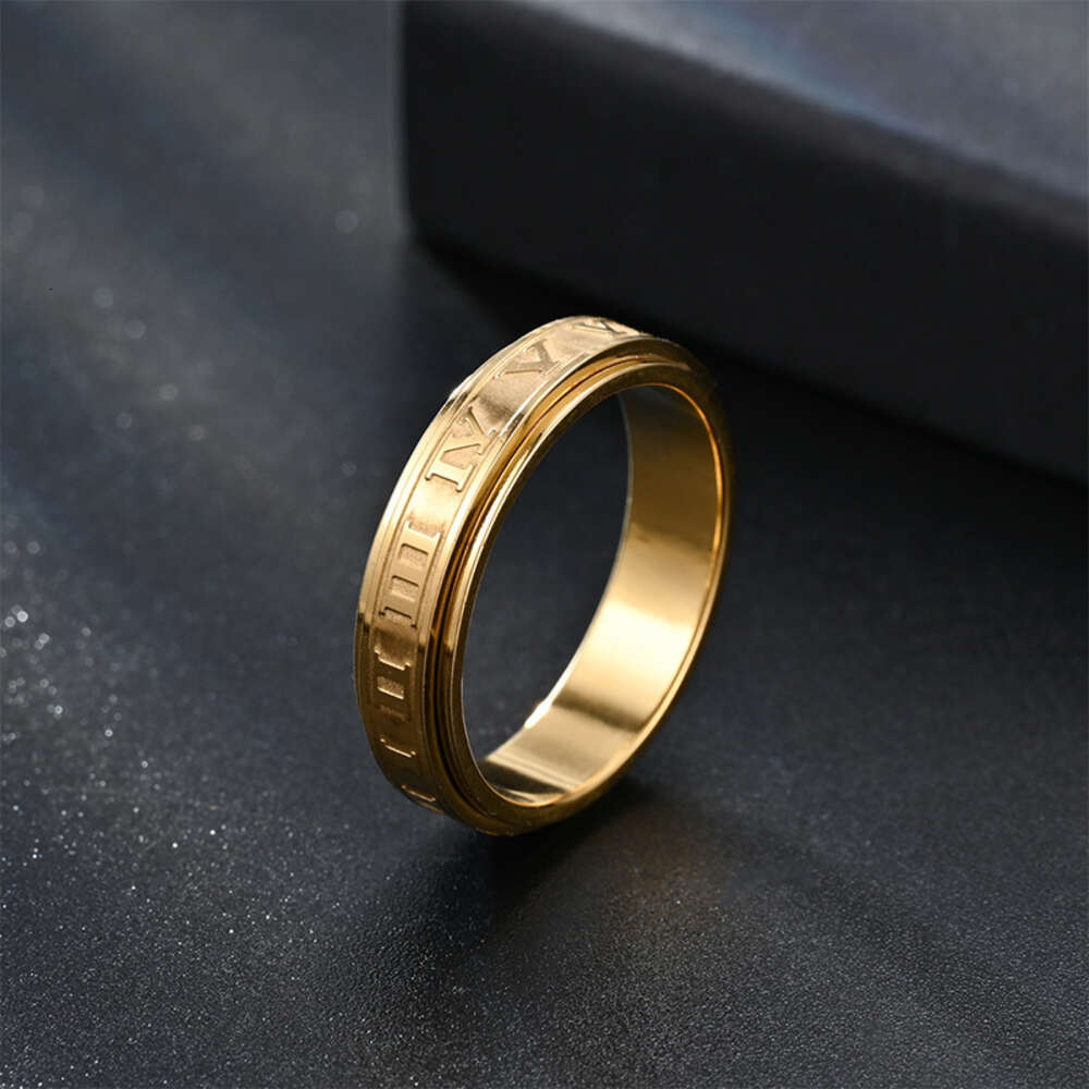 Hip Hop Punk Rotable Ring Men's Stainless Steel Roman Digital Rings Engraved Versatile Couple Ring Black Gold Mens Wholesale Engagement Gothic Je