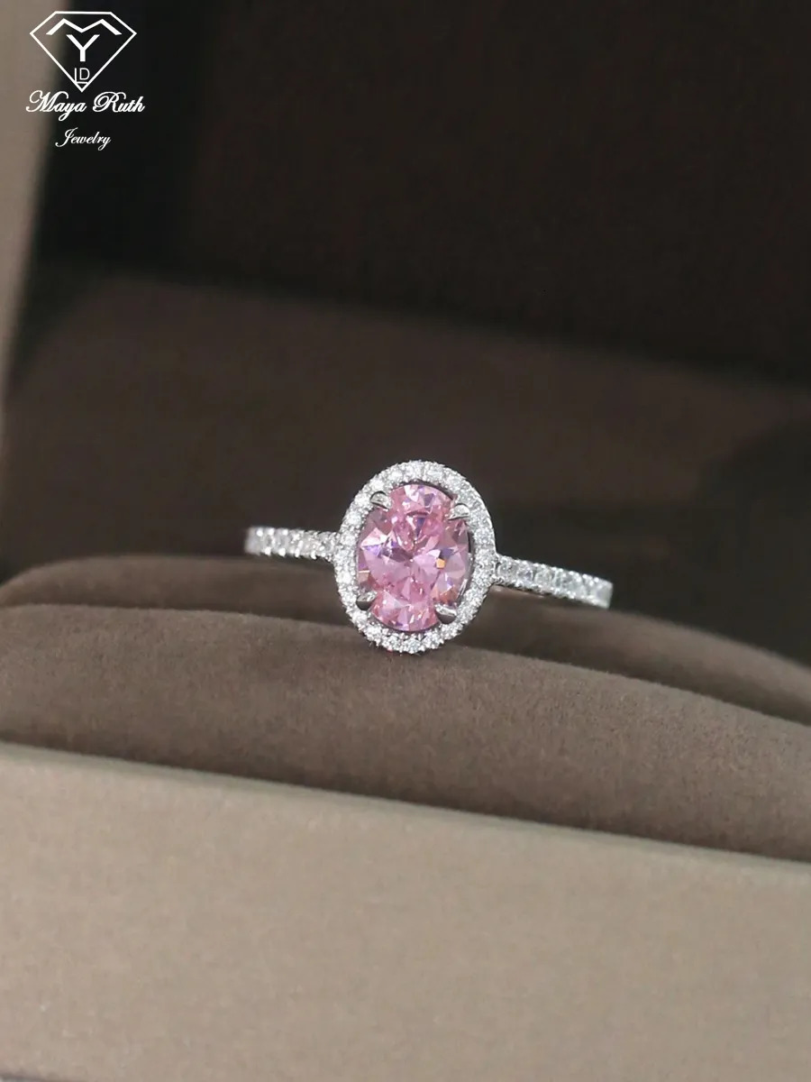 Wedding Rings Simulated Pink Diamond Ring Real 925 Sterling Silver Party for Women Anniversary Female Friend Bridal Gifts Sparkling Trend 231006