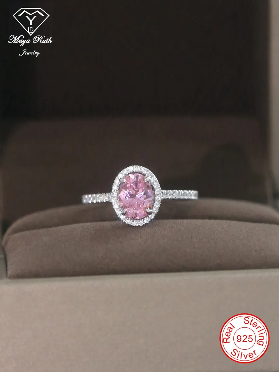Wedding Rings Simulated Pink Diamond Ring Real 925 Sterling Silver Party for Women Anniversary Female Friend Bridal Gifts Sparkling Trend 231006