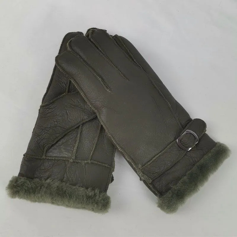 Five Fingers Gloves Fur Integrated Gloves Winter Men's Warm Sheepskin Wool Fivefinger Thickened Wind and Cold Outdoor Riding Leather Gloves 23100