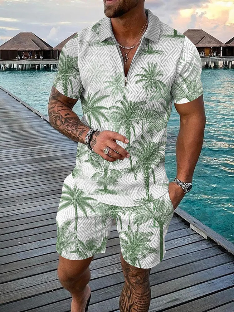 Men's Tracksuits Summer Hawaii 3D Print Polo Shirts Shorts Sets Men's Fashion Oversized Short Sleeve Shirt Pants Set Suits Man Tracksuit Clo