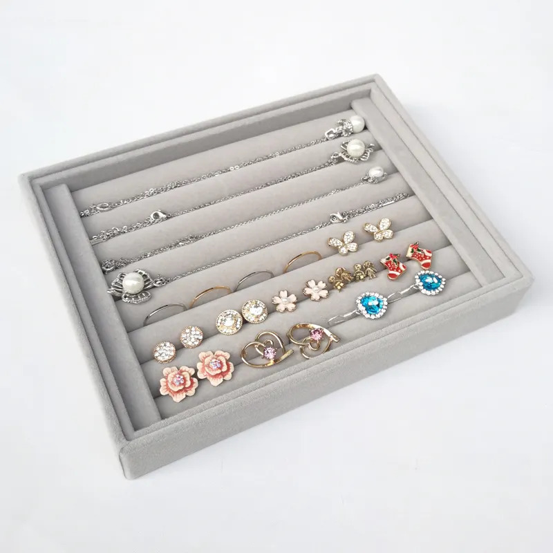 Jewelry Boxes box grey flannel Trinket Box ring earrings bracelet necklace jewelry display storage tray 231005