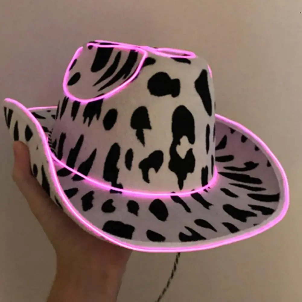Wide Brim Hats Bucket Hats Light Up Cowboy Hat For Women Pink Holographic Space Cowgirl Hat White LED Cowboy Hat Western Cowboy Hat Costume Accessorie