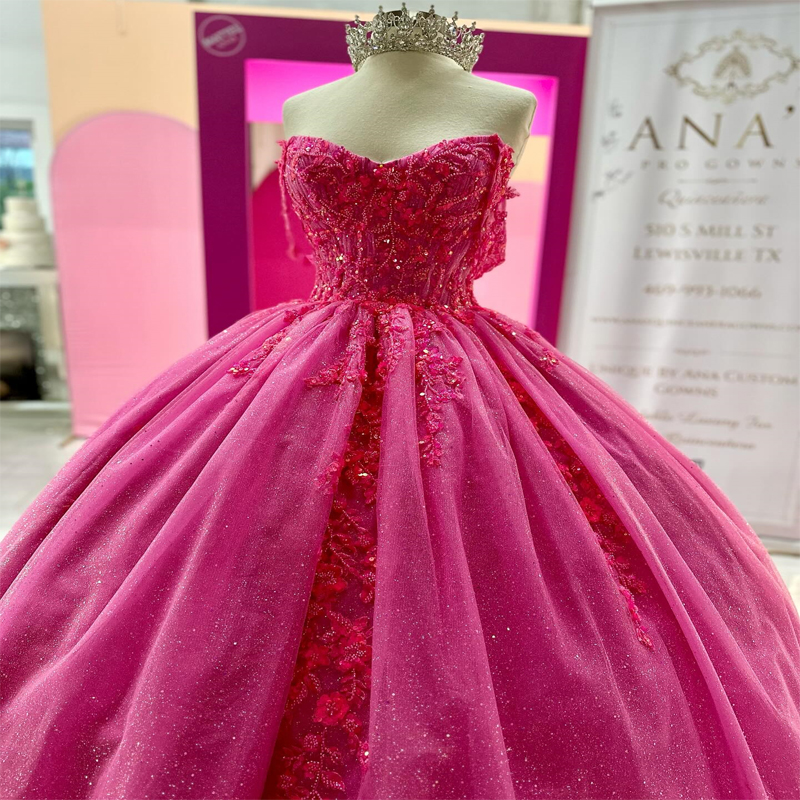 Rose Red Shiny Sweetheart Tulle Off the Shoulder Ball Gown Quinceanera Dresses Appliques wers Beads Sheer Formal Princes