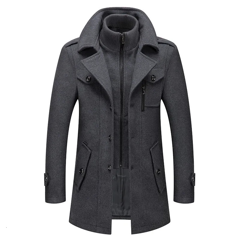 Men's Wool Blends Winter Wool Coat Men Fashion Double Collar Thick Jacket Single Breasted Trench Coat Men Casual Wool Blends Overcoats Men 231006