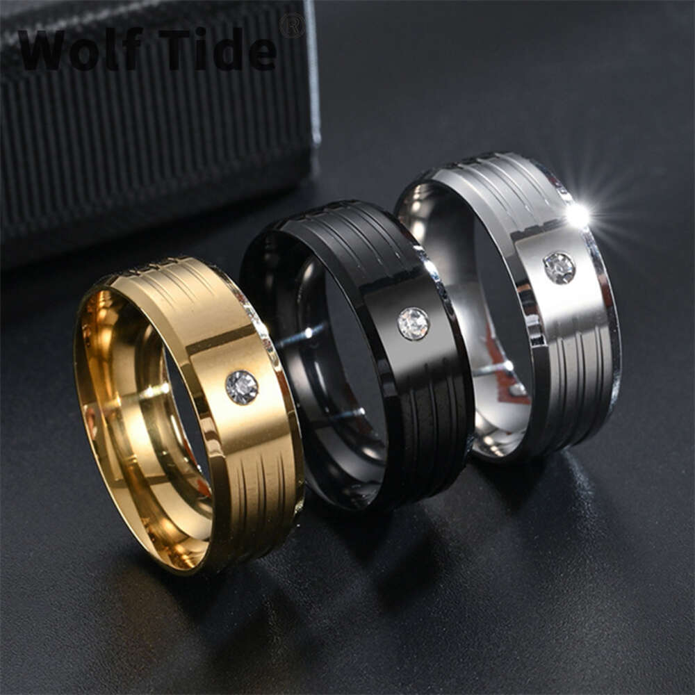 New 8mm Diamond Ring Fashion Couple Ring Korean Version Temperament Stainless Steel Wedding Engagement Couple Rings Stainless Anillos Y2k Anillo Whole