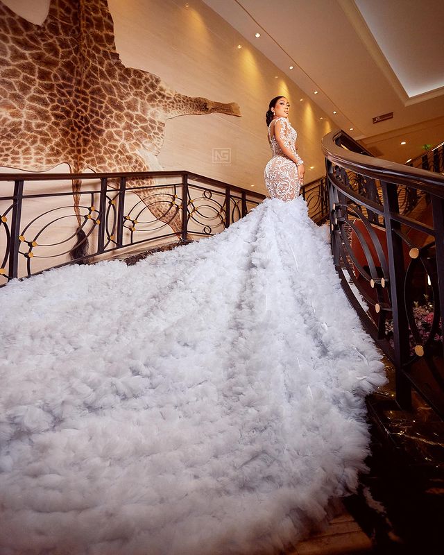 Oct Arabic Aso Ebi Plus Size Ivory Mermaid Wedding Dress For Bride Beaded Lace Tiers Tulle Bridal Gowns Dresses Zj044 Es