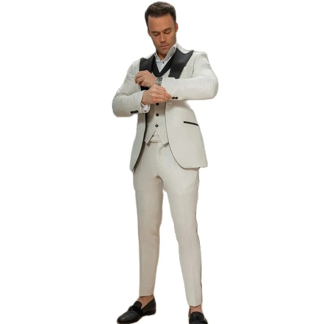Fashion Sequined Men Wedding Tuxedos Black Peaked Lapel Groom Tailored Party Prom Coat Business Wear Outfit 3 Pieces