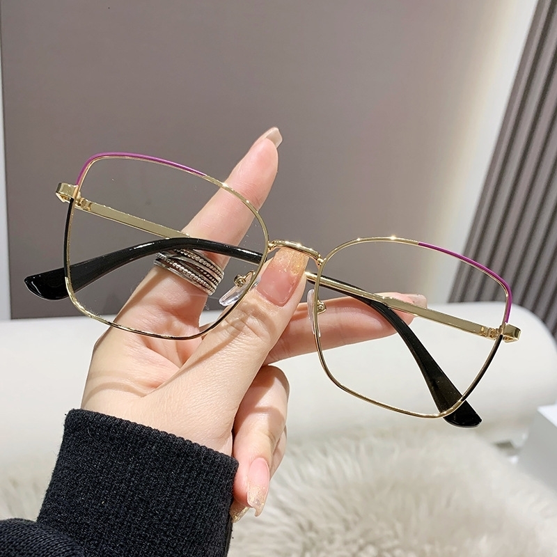 Sunglasses Frames Fashion Retro Anti Blue Light Cat Eye Metal Eyeglasses Colorful Transparent Computer Glasses Frame Women Round Eyewear 231005