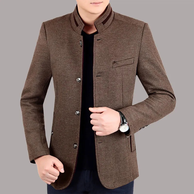 Men's Wool Blends Autumn Winter Wool Coat Men Leisure Long Woolen Coats Men's Pure Color Business Casual Fashion Jackets Men Wool Overcoat O