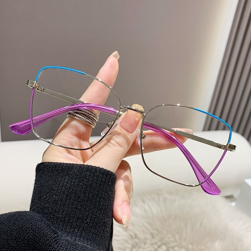 Sunglasses Frames Fashion Retro Anti Blue Light Cat Eye Metal Eyeglasses Colorful Transparent Computer Glasses Frame Women Round Eyewear 231005