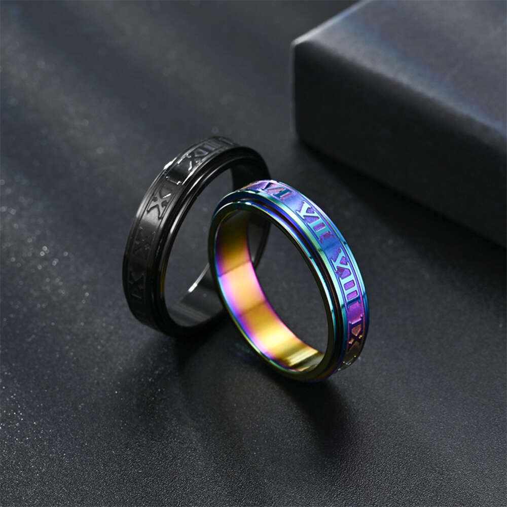 Hip Hop Punk Rotable Ring Men's Stainless Steel Roman Digital Rings Engraved Versatile Couple Ring Black Gold Mens Wholesale Engagement Gothic Je