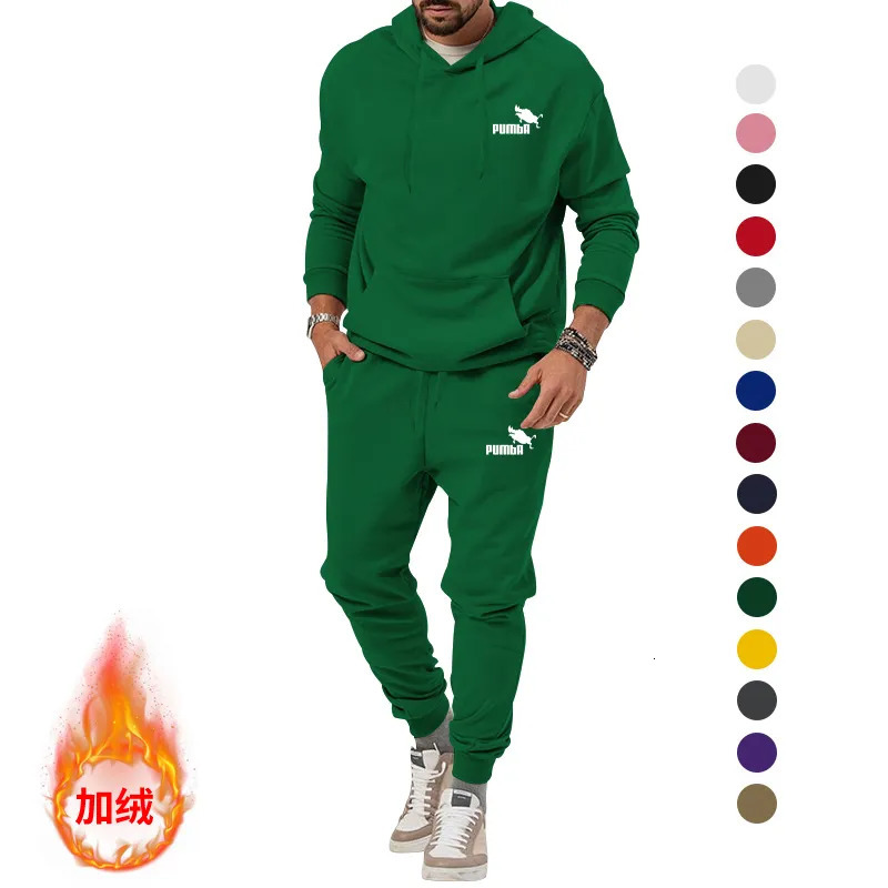 Men's Tracksuits Autumn And Winter Men's Sports Suit Plus Cashmere Warm Loose Large Size Pullover Long Pants Hoodie Casual Two-Piece Set 231