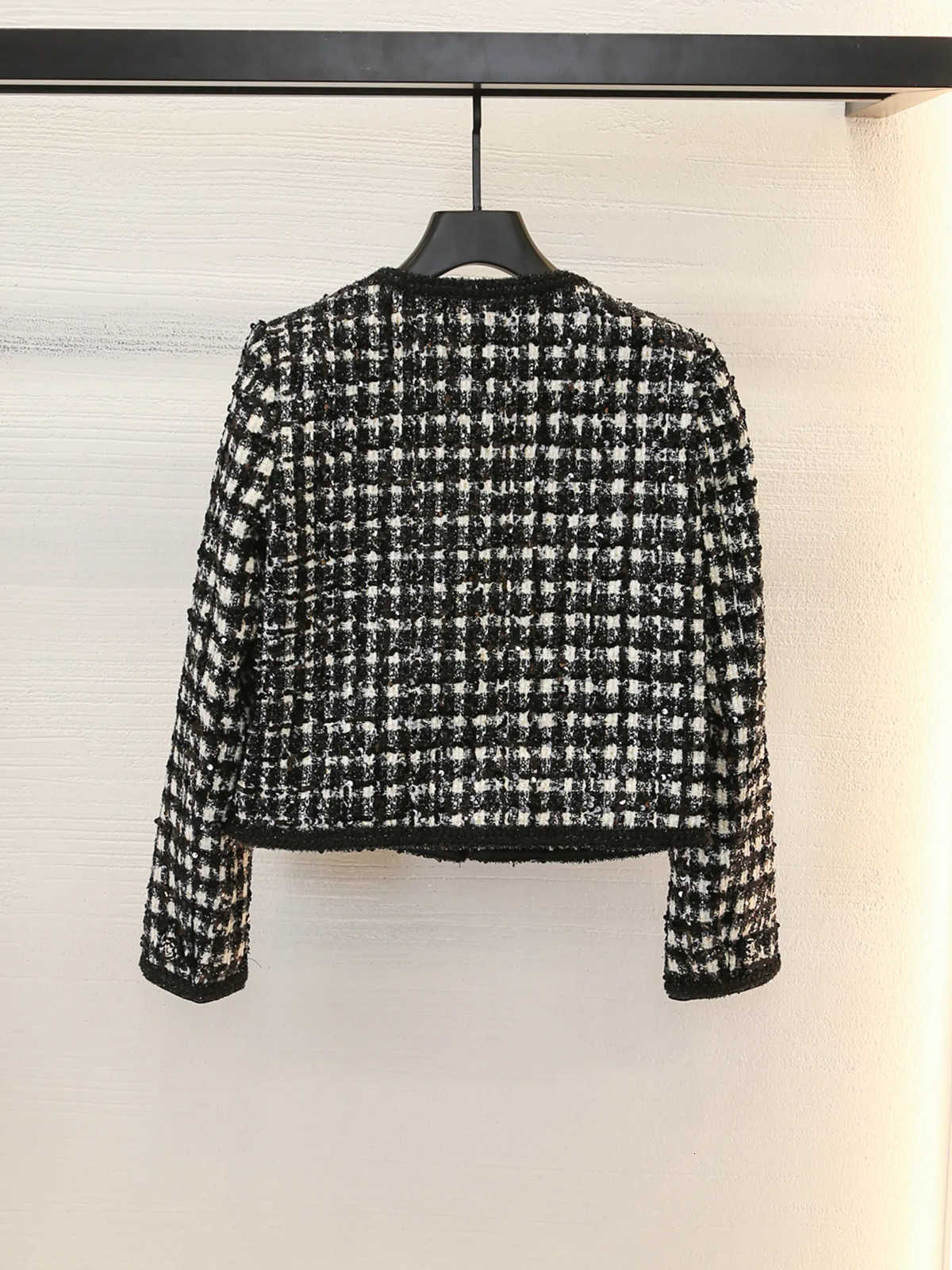 Women's Jackets Autumn Winter French Socialite Heavy Tweed Bright Silk Houndstooth Coat Women's Long-Sleeved Office Lady Jackets 231006