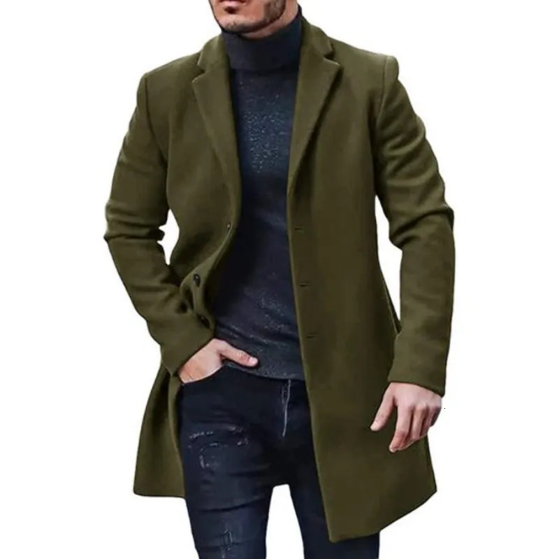 Men's Wool Blends 2023 Winter Solid Color Casual Wool Multi Color Coat Mid Length Windbreaker Handsome Men's Clothing 231005