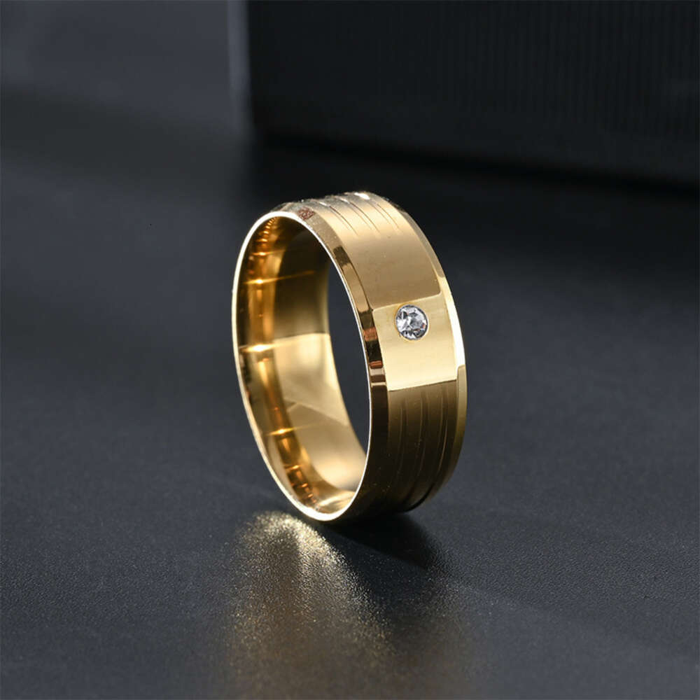 New 8mm Diamond Ring Fashion Couple Ring Korean Version Temperament Stainless Steel Wedding Engagement Couple Rings Stainless Anillos Y2k Anillo Whole