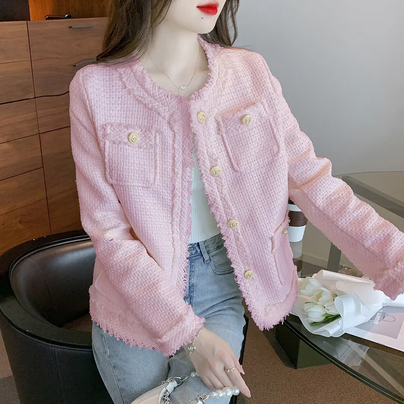 Women's Jackets French White Tassel O Neck Cardigan Lady Jacket Female Spring Autumn Winter Gentle Pink Black Casual Women Tweed Short Jacket 231