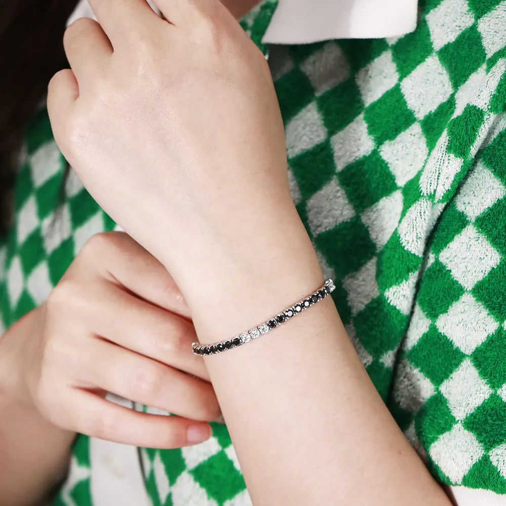 Charm Bracelets KNOBSPIN Black White All Tennis for Women Man Original s925 Sterling Silver Plated 18k Gold Bracelet 231005