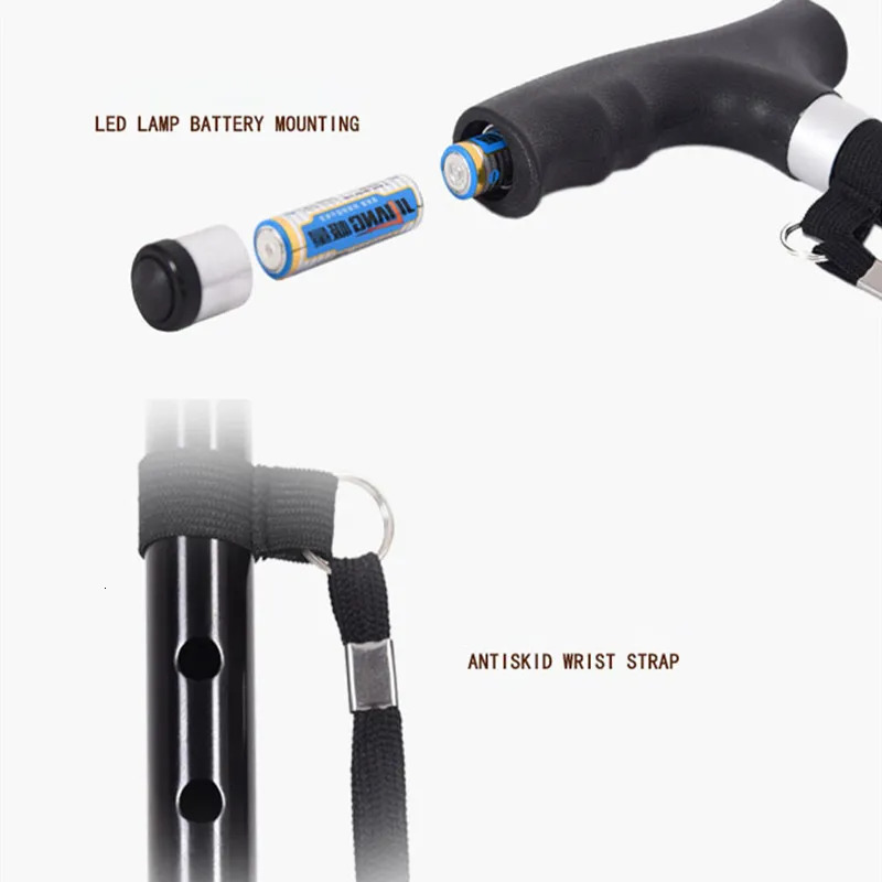 Trekking Poles Nonslip Walking Sticks For The Elderly Retractable Aluminum Alloy Multifunctional Cane With Led Light Old Men Crutch 231006