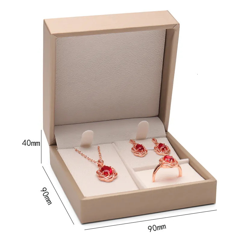 Jewelry Boxes Pu Jewelry Organizer Box Necklace Rings Storage Case Earring Stud Pendant Gift Packing Box Blue Gold Color Wedding Cases 231006