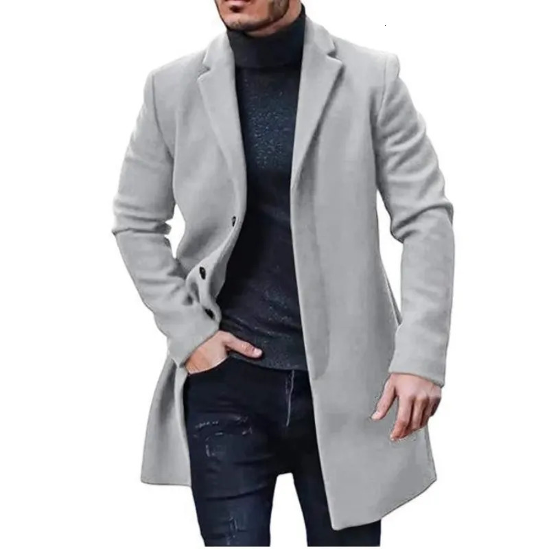 Men's Wool Blends 2023 Winter Solid Color Casual Wool Multi Color Coat Mid Length Windbreaker Handsome Men's Clothing 231005