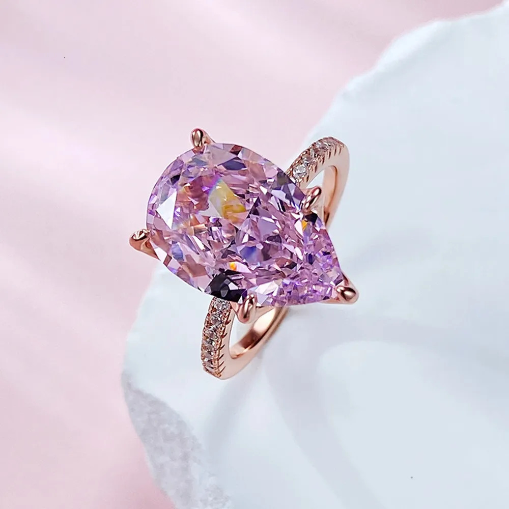 Wedding Rings Wong Rain 18K Gold Plated 925 Sterling Silver Pear Cut 10 15MM Lab Sapphire Gemstone Engagement Jewelry Ring For Women 231005